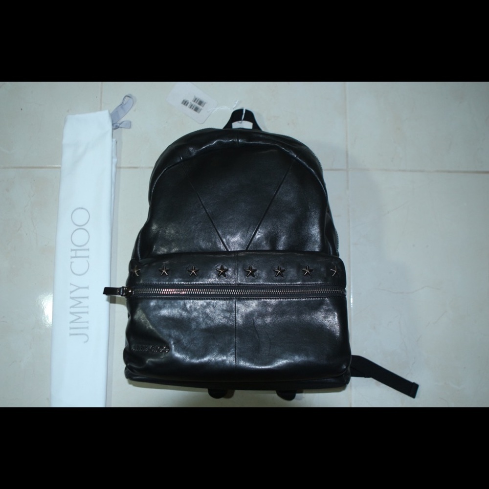 JIMMY CHOO - Black Leather Backpack Gunmetal Stars